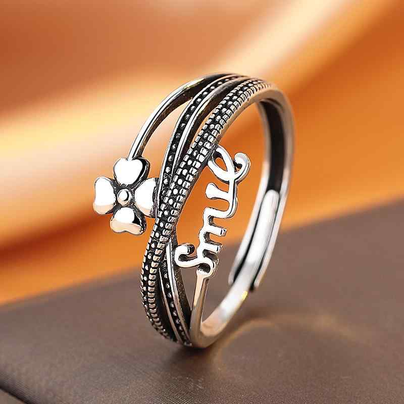 指輪 レディース レトロ 四つ葉のクローバー 高級感 洗練 百搭 個性 開口 人差し指 925シルバー アクセサリー