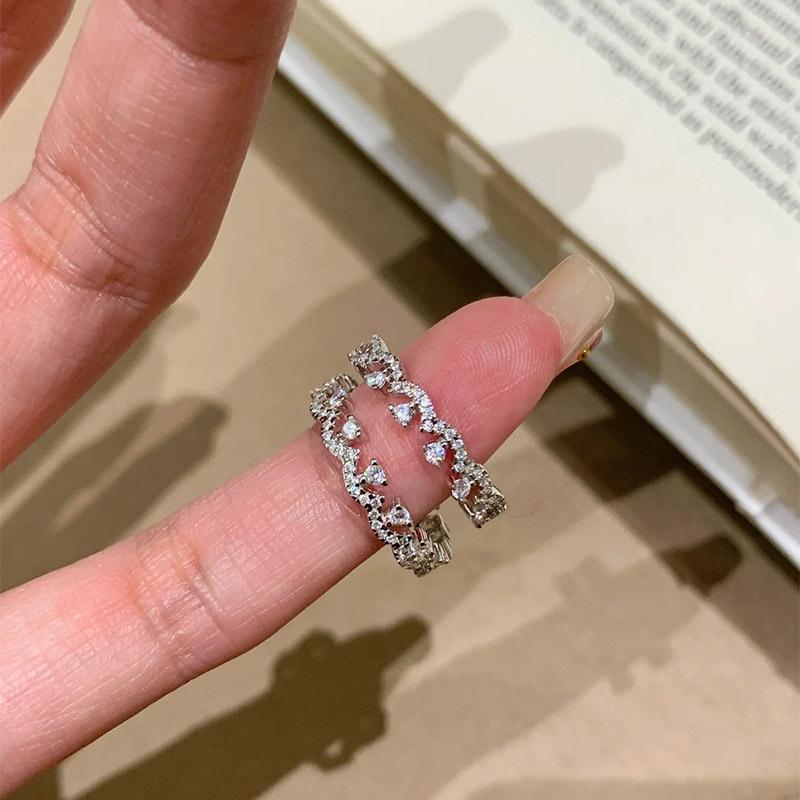 指輪 レディース 高級感 レース 満載 ジルコニア ライン ニッチ デザイン 重ね付け 純銀 925 アクセサ..