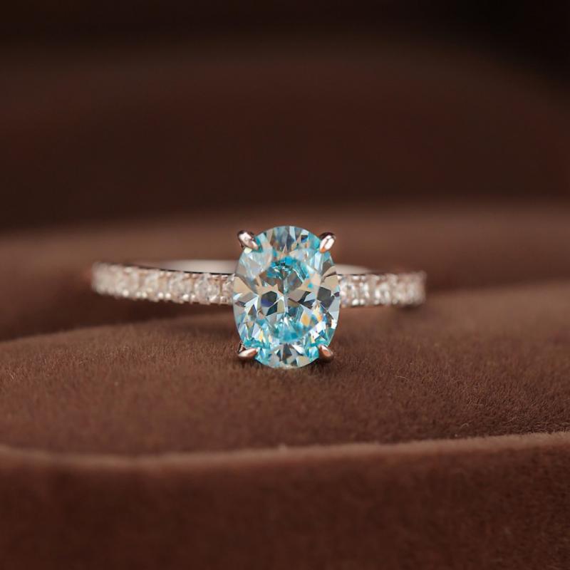 指輪 レディース 春夏 高級感 ジルコニア 微細排石 海ブルー 卵型ストーン ユニークデザイン 純銀素材 ..