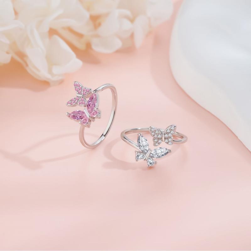 指輪 レディース 蝶 開口 人差し指用 クール風 高級感 軽奢 純銀 ユニークデザイン
