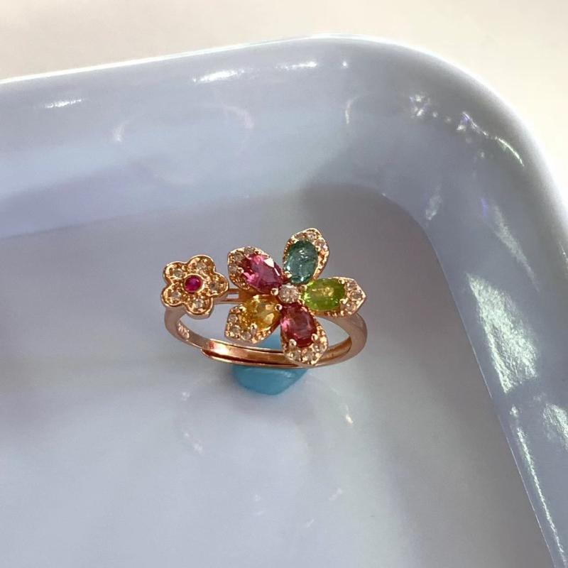 指輪 レディース 天然トルマリン 火彩 虹色 多色 鮮やか カラフル ビビッド 925シルバー 天然石 宝石 ..