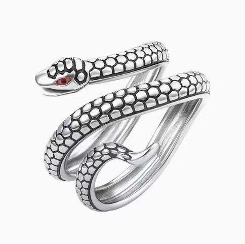 指輪 男女兼用 925シルバー 高級感 復古 生肖 蛇形 十二支 モチーフ 蛇年 ラッキーアイテム 食指用 デ..