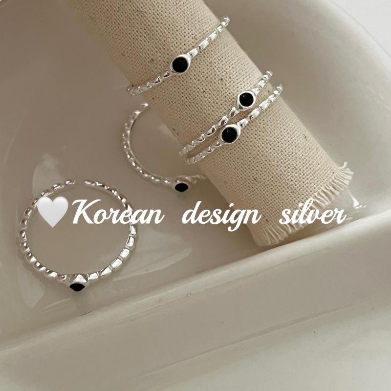 レディース 指輪 韓国風 簡約 小众デザイン 黒瑪瑙 楕円 切り替え S925 純銀 高級感 百搭 アクセサリー..