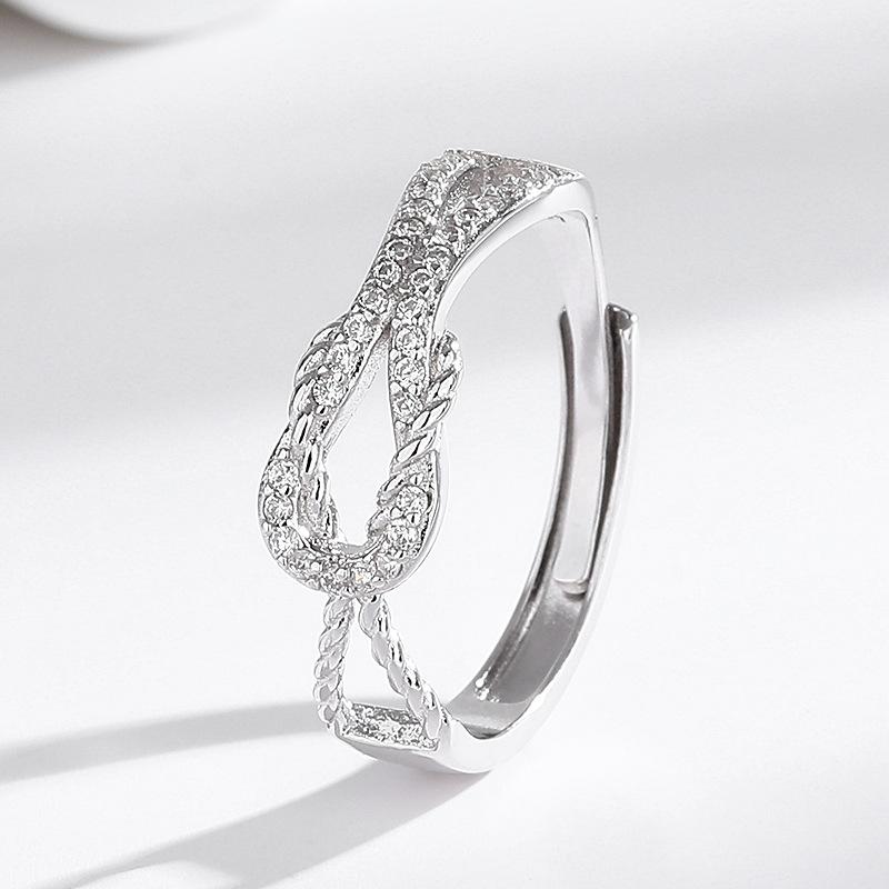 指輪 レディース 開口式 S925シルバー ジルコニア 結び目 デザイン 個性的 欧米風 高級感 軽奢 ファッ..