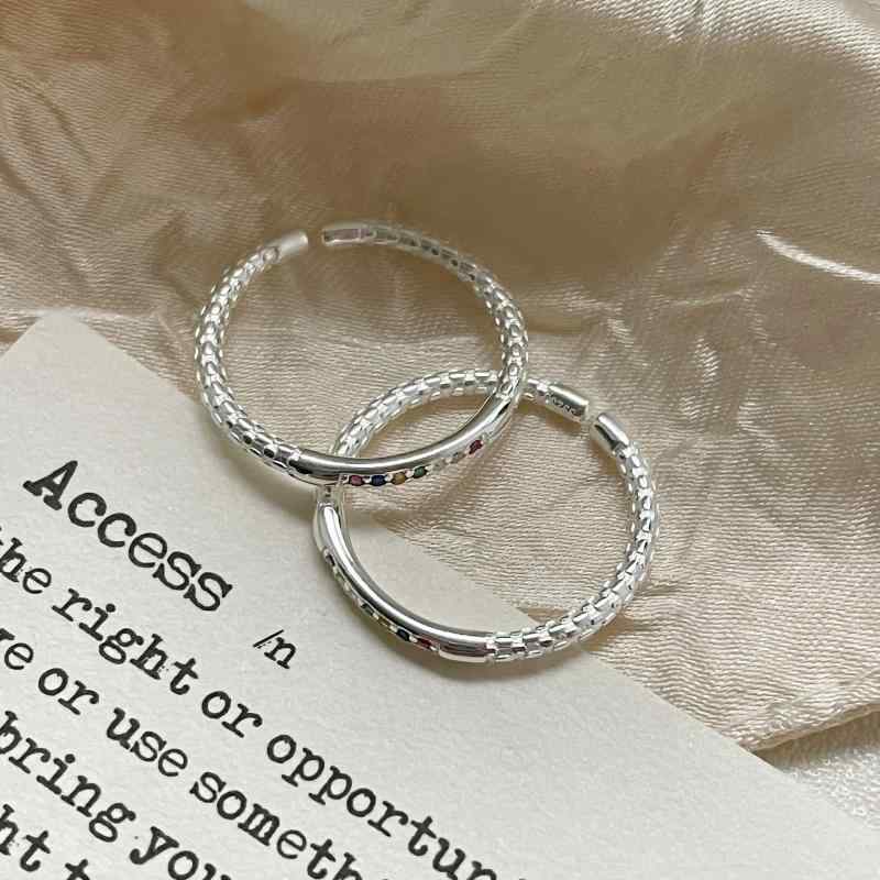 指輪 男女兼用 純銀 シンプル スタイル カラフル ジルコニア プレーン 個性的 デザイン ユニーク モダ..