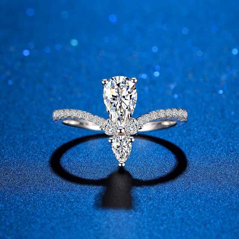 指輪 レディース 結婚指輪 婚約指輪 925シルバー モサン石 1カラット 梨形カット 王冠デザイン 水滴型 ..