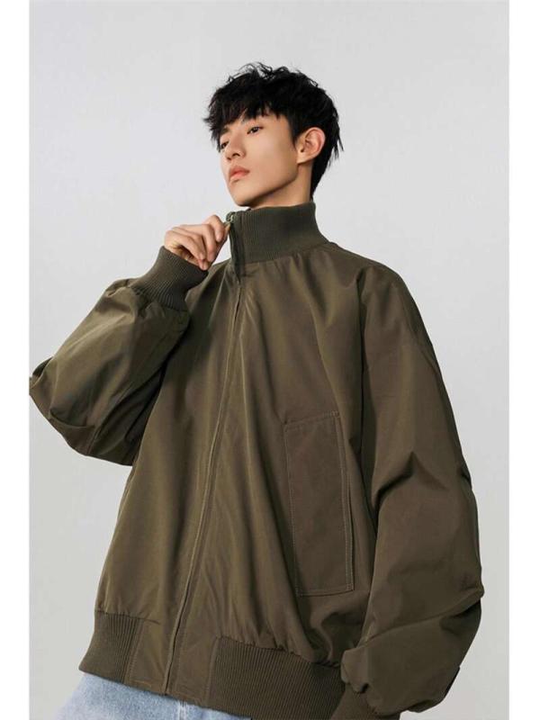 メンズ ボンバージャケット アメリカンスタイル オーバーサイズ スタンドカラー 春秋 アウター クール ..