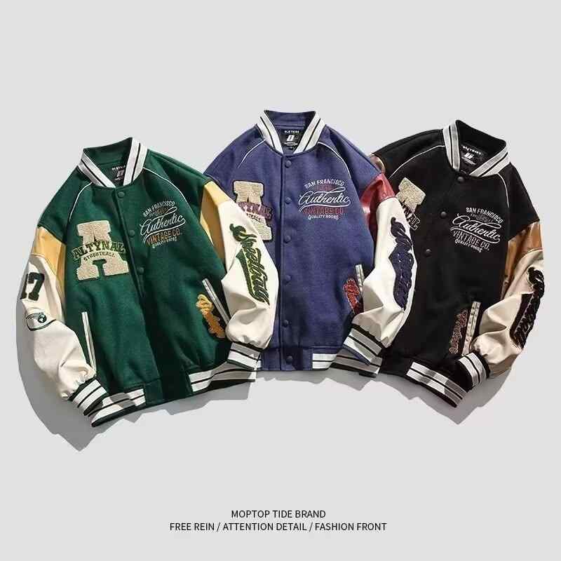 ジャケット 男女兼用 アメリカン レトロ ストリート キャンパス 配色 アウター INS風 フリース 刺繍 国潮 カップル 野球服