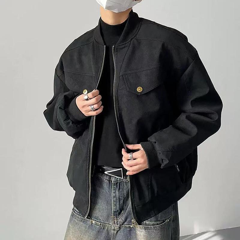 乐天商城 - 革ジャケット メンズ 春秋 ショート丈 オーバーサイズ スタンドカラー アメリカンスタイル 野球風 ワイルド カジュアル ストリート アウター スタイリッシュ