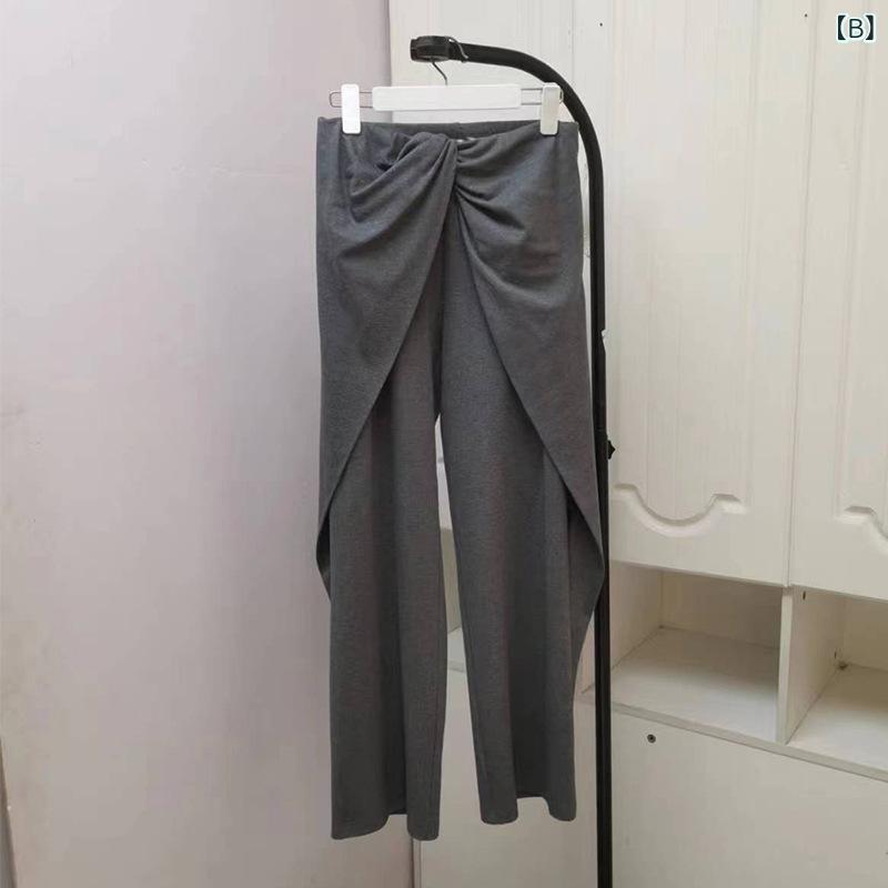 レディース 春夏 グレー 長袖 ニット トップス ハイウエスト ワイドパンツ カジュ...
