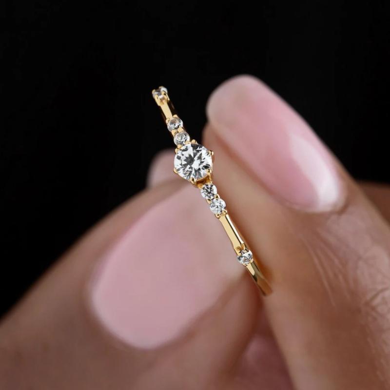 指輪 レディース 925 シルバー 純銀 7個 小さな ジルコニア 細い ベーシック スタイル 重ね付け ファッ..