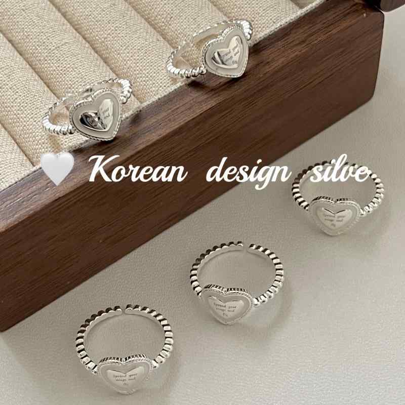 指輪 レディース 925純銀 ハート 英語入り 樹脂加工 オープンモデル 高級感 個性的 韓国風 インフルエ..