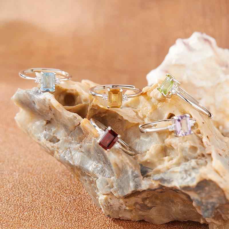 指輪 レディース 925シルバー 天然宝石 黄水晶 紫水晶 トパーズ ガーネット シンプルデザイン カラフル..