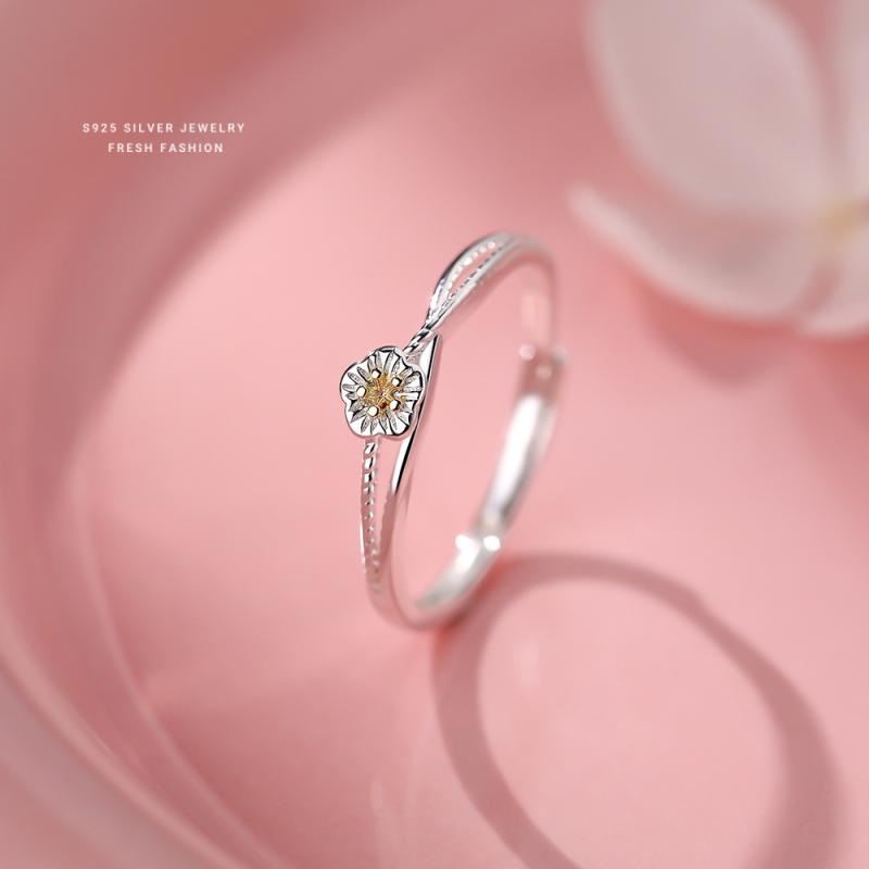 指輪 レディース 花モチーフ 925シルバー シンプル ファッション 汎用 人差し指用 華奢 日常使い スタ..