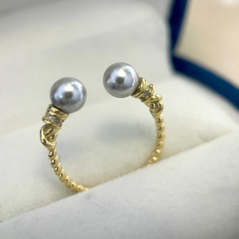 指輪 レディース 純銀 ジルコニア 真珠 ひねり 双珠 空托 配飾 シンプル 気質 デザイン アクセサリー