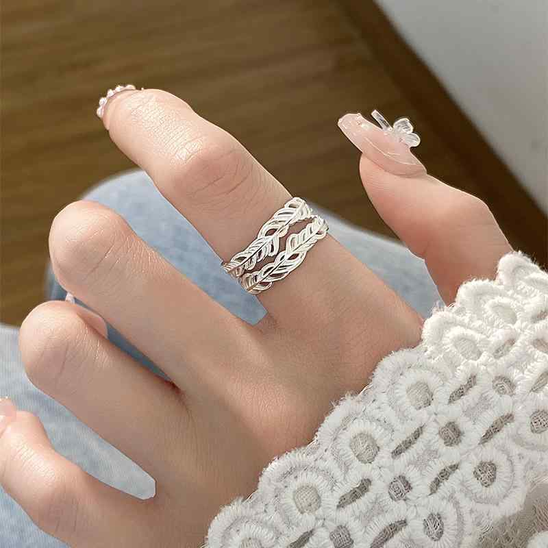 指輪 925純銀 二層羽毛 シンプルファッション 高級感 スタック 人差し指用 ユニセックス 手飾り