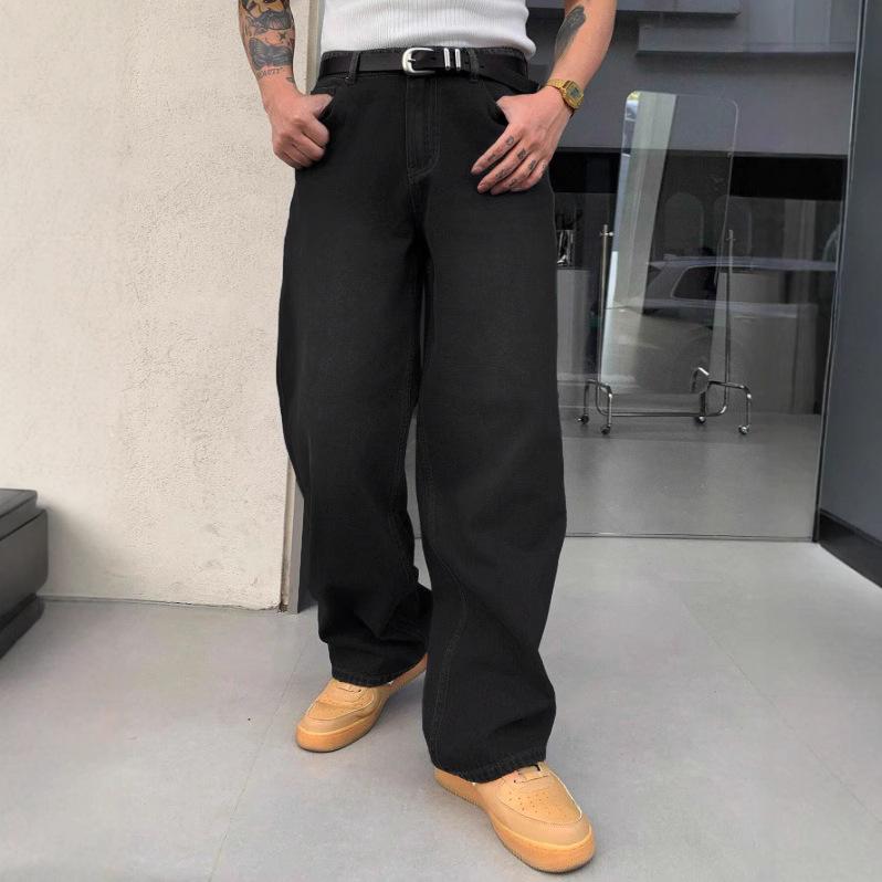 ・素材: デニム・主成分: コットン65%・色: ブラック・サイズ: S,M,L,XL,XXL・パンツタイプ: ストレート・レングス: ロングパンツ・ウエスト: 中腰・前立て: ボタン・厚み: 普通・伸縮性: 無・裾: ストレート・洗い加工...