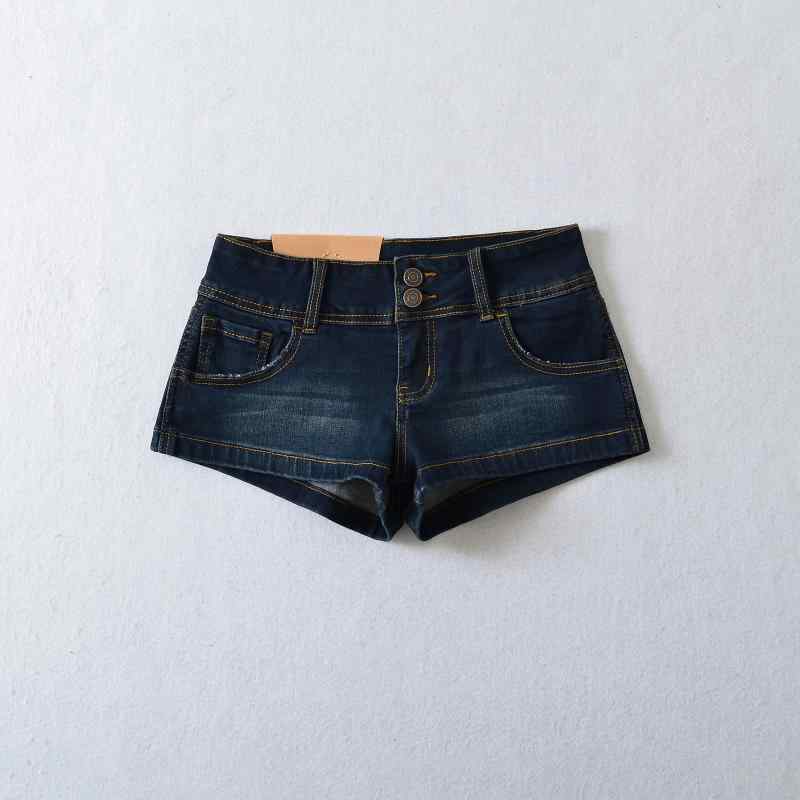 Long-Trousers, Trousers - 春夏 レディース ホットパンツ ヒップアップ スリム レトロ ローライズ デニム 2つボタン 切り替えデザイン