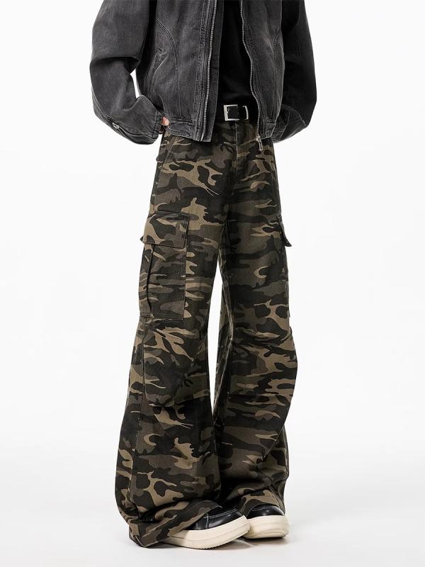 カーゴパンツ メンズ 迷彩柄 ヒップホップ 春夏 ゆったり ルーズ 微フレア デニムパンツ ミリタリー ス..