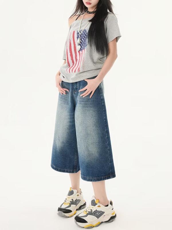 ・素材: デニム・主素材成分: コットン・副素材成分: ポリエステル・コットン含有率: 90-95%・ポリエステル含有率: 30%以下・スタイル: ショートパンツ・丈の長さ: 七分丈・ウエスト: ハイウエスト・厚み: 中厚・加工: ウォッシ...