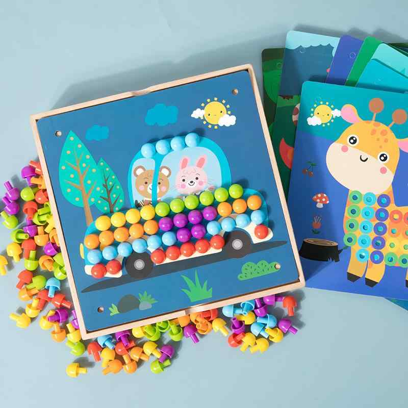 知育玩具 キッズ 大粒歯車 きのこ型ピース 幾何形状 創造パズル 百変組み立てボード 早期教育 益智ブロック 安全パーツ 指先訓練 空間認識 発達支援 室内遊び 親子協力 簡単接続 耐久素材 カラフルデザイン