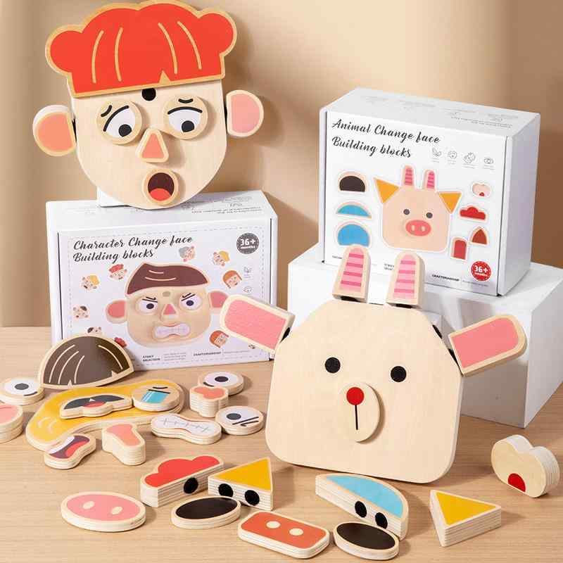 木製パズル 子供 知育玩具 DIY 表情 動物 人物 五官 顔 配対 益智 早期教育 木製おもちゃ 手作りパズル 顔パーツ マッチングゲーム 室内遊び 発達支援 創造力 育成 木の玩具 安全素材 簡単組み立て 楽しく学ぶ 表情カード 動物フィギュア 人物
