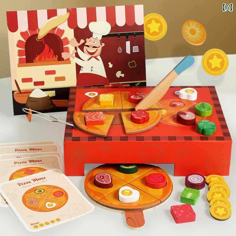 Training Toys - 木製知育玩具 キッズ ピザ 切り取り ゲーム 数字 認知 形 認識 アイスクリーム ボックス ケーキ セット 益智 早教 子供 学習 親子遊び 室内 パズル