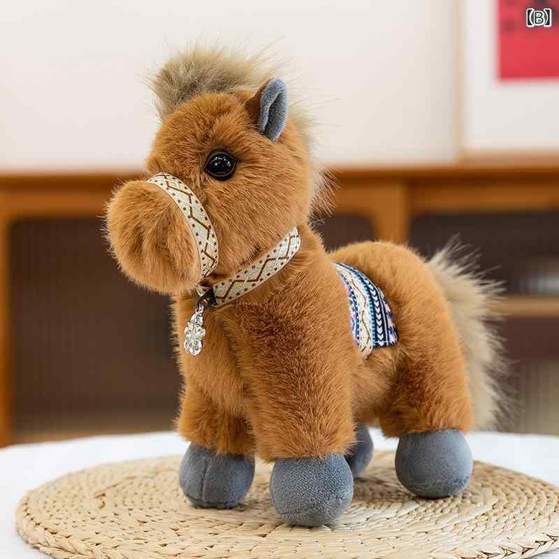 ぬいぐるみ キッズ かわいい 馬 リアル馬毛 ふわふわ ソフト 馬年 十二支 吉祥物 ...