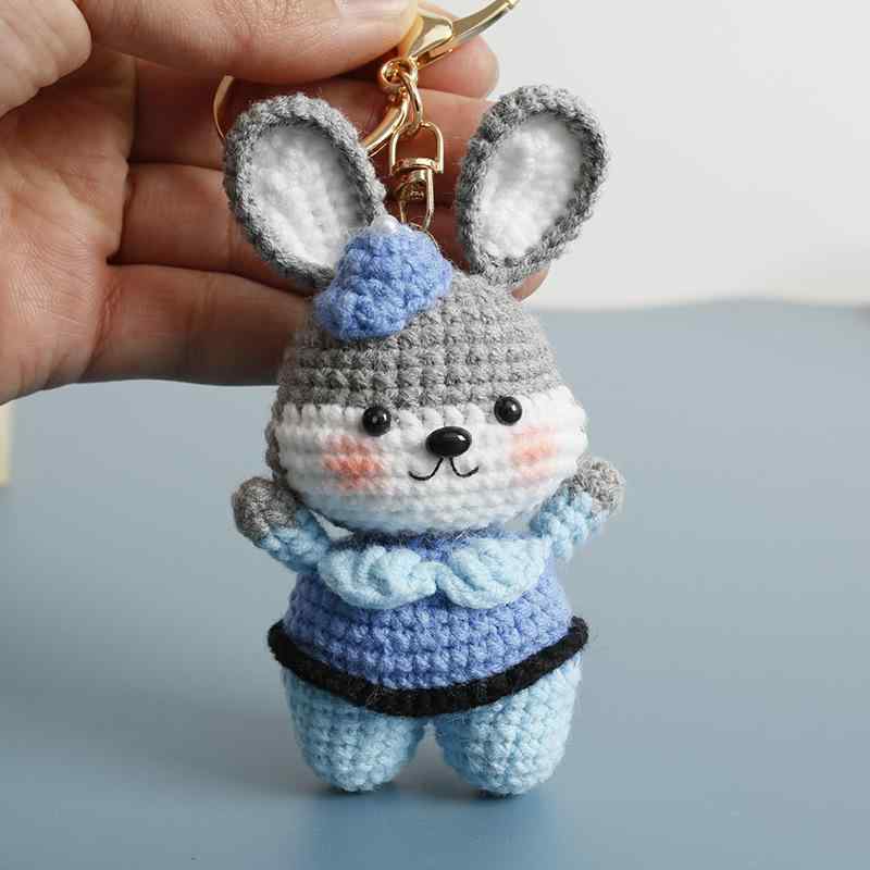 バッグチャーム ユニセックス かわいい 手編み グレーウサギ ぬいぐるみ ハンドメイド カートゥーン キーホルダー 毛糸編み 小型 携帯ストラップ 飾り アクセサリー