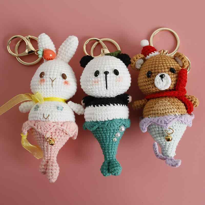 手編みクロシェ 人魚シリーズ 小動物 バッグハンガー 毛糸キーホルダー 精美手作り 飾り小物 ユニセックス アクセサリー 通年用