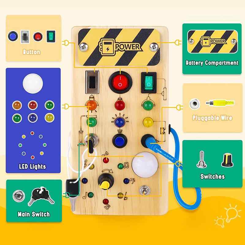 木製 キッズ 忙碌板 リアルスイッチ 発光 知育玩具 早期教育 細かい動作 おままごと 遊び アクティビティボード モンテッソーリ 教育玩具 室内遊び 発達支援 安全素材 自然木 手作り風 親子時間 集中力向上 感覚刺激 探索学習 成長サポート 創造力養