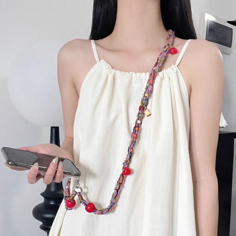 スマホチェーン ビーズ 編み込み カラフル 斜め掛け インスタ風 高級感 精緻 携帯ストラップ バッグチ..