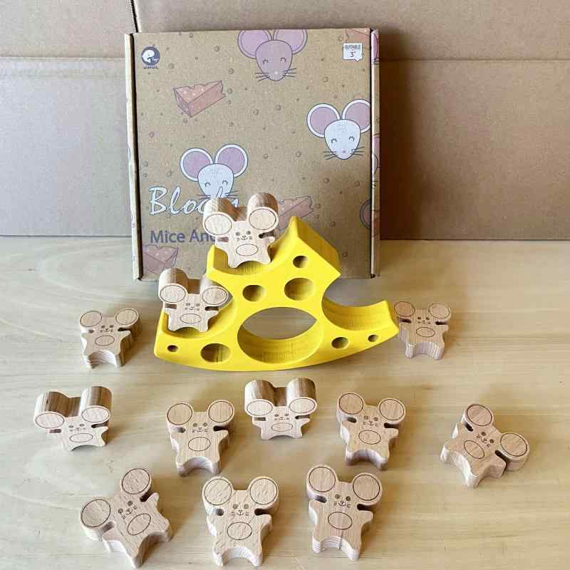 Training Toys - 積木 子供 ネズミ チーズ インタラクティブ 対戦 バランス 知育玩具 木製 趣味 益智