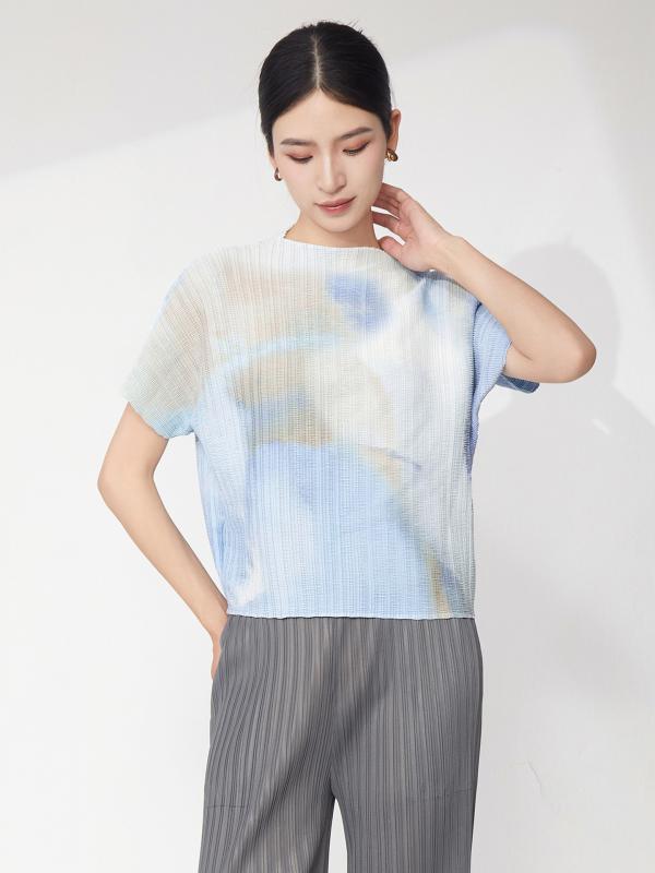 Tシャツ レディース 春夏 グラデーション ゆったり 痩せ見え ラウンドネック プルオーバー ショートスリーブ シンプル トレンド