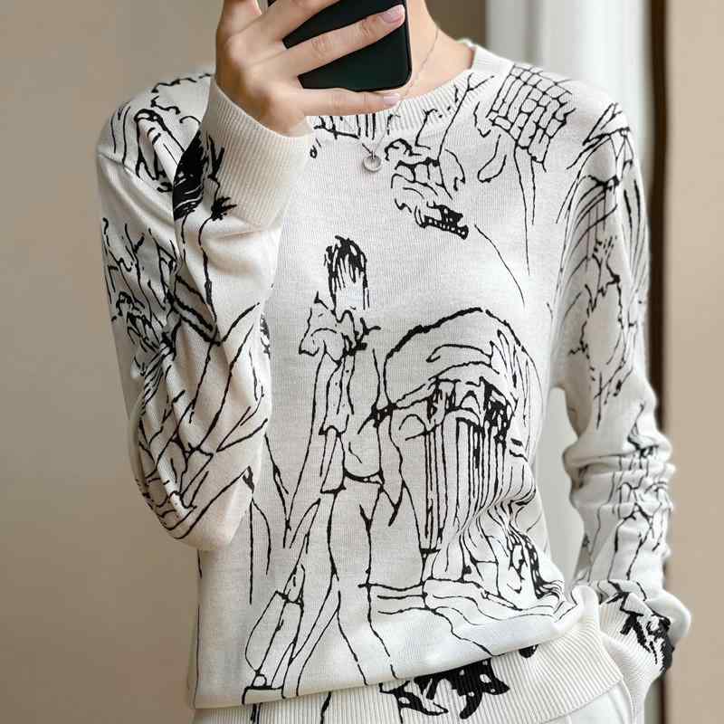 ・素材: ウール・厚み: 薄手・セット: 単品・タイプ: プルオーバー・シルエット: レギュラー・袖タイプ: スタンダードスリーブ・首元: クルーネック・袖丈: ロングスリーブ・カラー: ホワイト・サイズ: S,M,L,XL・ウール含有率: 30%以下・スタイル: エレガント