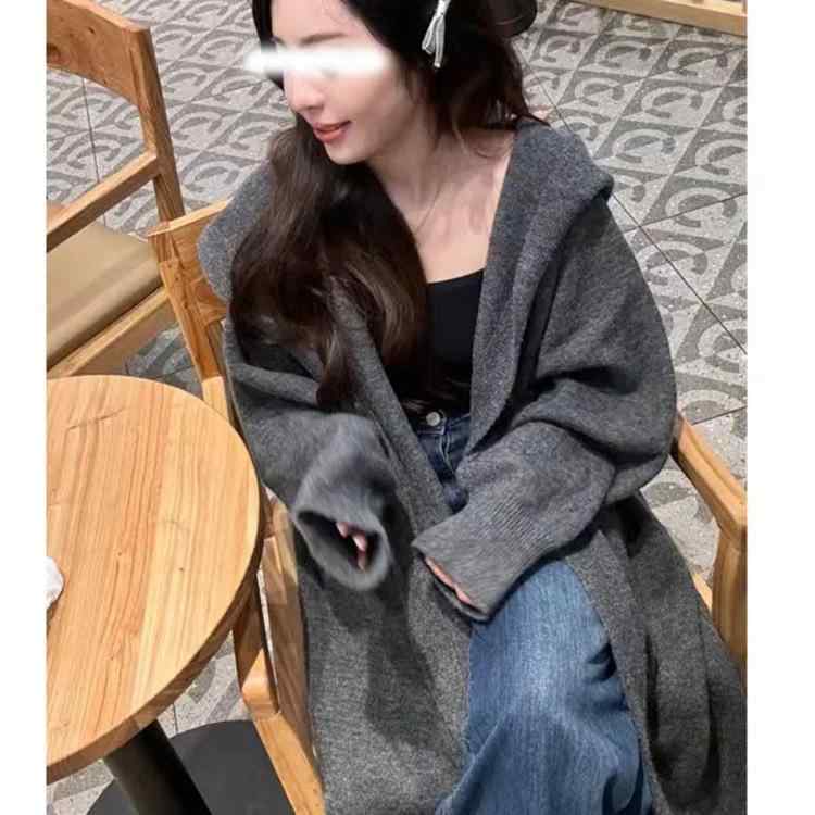 乐天商城 - カーディガン レディース ニット セーター ゆったり ロング コート 春秋 韓国風 ルーズ フィット オーバーサイズ 柔らかい 素材 暖か 長袖 開襟 ファッション スタイル