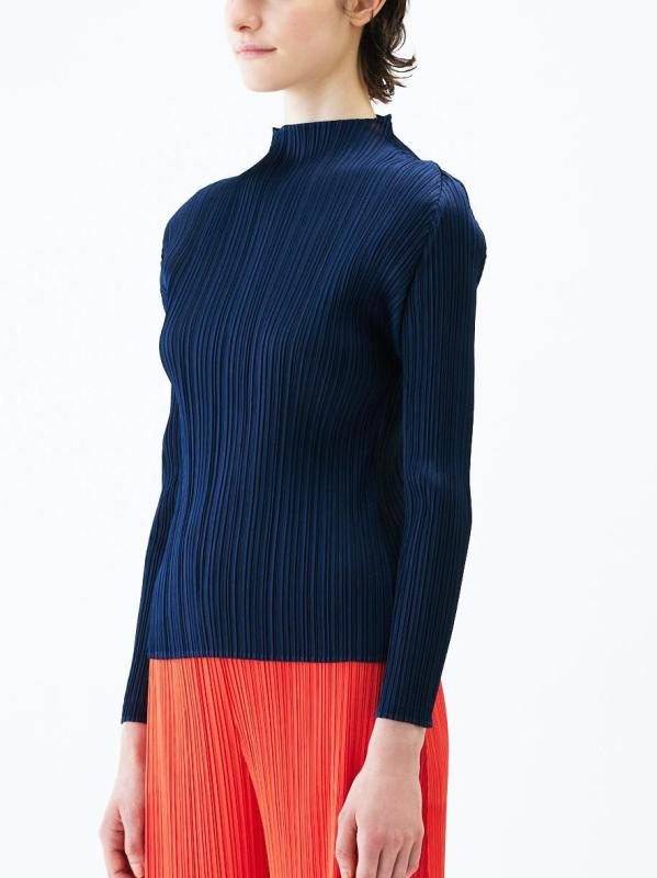 長袖 Tシャツ シンプル スリムフィット プリーツ デザイン インナー トップス ベーシック コーデ 日常使い