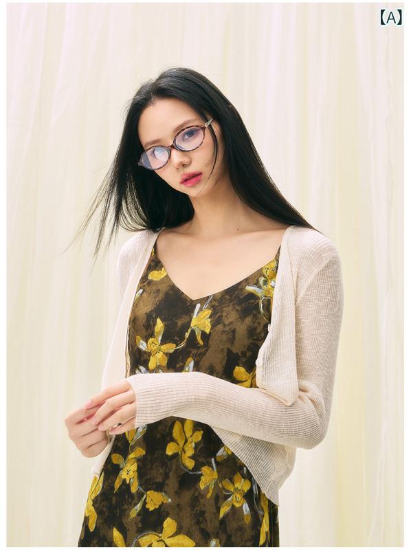 カーディガン レディース ニット 春夏 防晒 UVカット 長袖 薄手 軽量 竹節麻 リネン シンプル ベーシック 百搭 多色 カラーバリエーション カジュアル 日常使い コーディネート