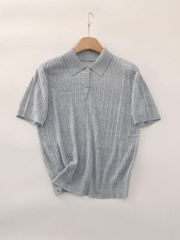春夏 薄手 柔らか ニット Tシャツ 短袖 POLO襟 シンプル カラフル ガーズウール 細やか 触り心地 軽量 上質 吸湿 速乾 通勤 通学 日常 部屋着