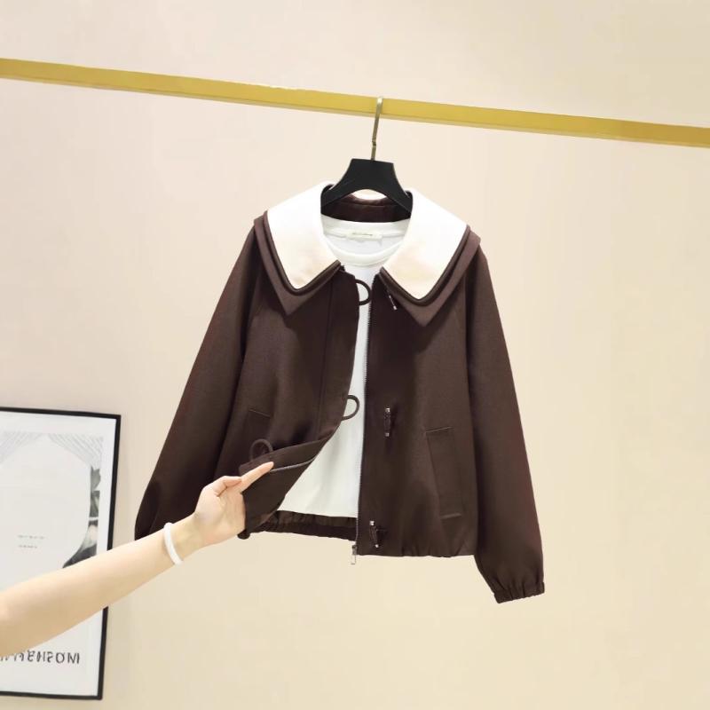 ジャケット レディース 春秋 ショート丈 ドールカラー 翻領 かわいい カジュアル シンプル デザイン おしゃれ ファッショナブル 若見え..