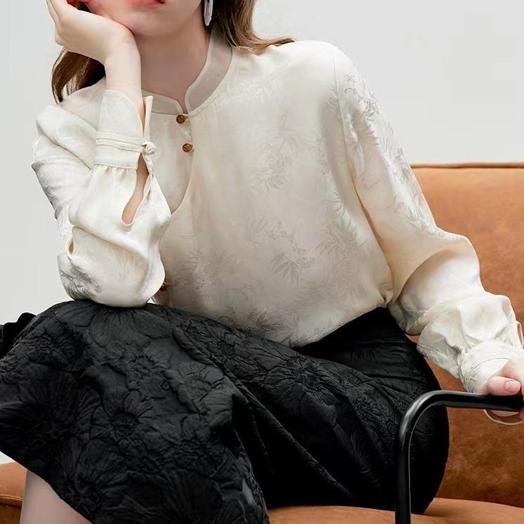 トップス レディース 中式 国風 長袖 軽量 新中式 馬面スカート風 秋冬 通勤 カジュアル エレガント モダン スタイリッシュ ファッション 竹柄 デザイン 上品