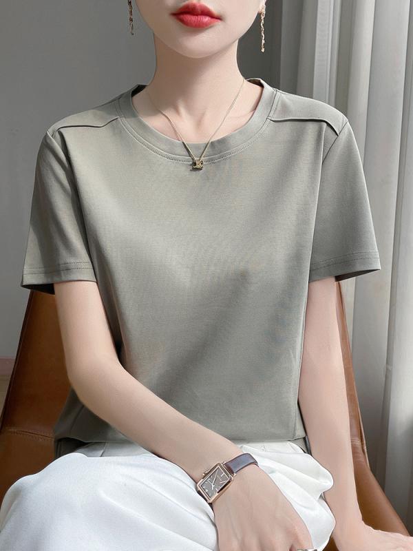 Tシャツ レディース 接触冷感 純綿 短袖 ヘリンボーン柄 大きめサイズ シンプル 春夏 コーディネートしやすい 吸湿速乾 高級感 精梳棉