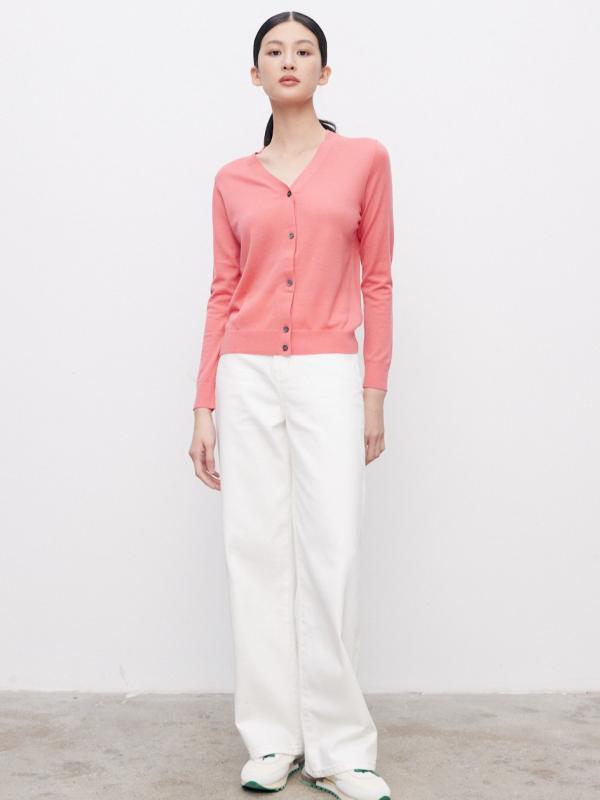 カーディガン レディース 秋冬 長袖 ニット メリノ羊毛 暖か シンプル スタイリッシュ 都市 通勤 日常 軽量 ソフト 高級感 クラシック エレガント フェミニン