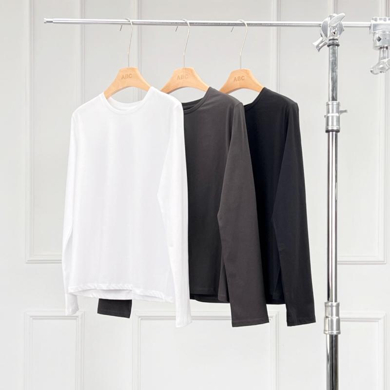 Tシャツ レディース 長袖 クルーネック インナー ベースレイヤー 竹繊維 綿 シンプル 多用途 日常使い レイヤード