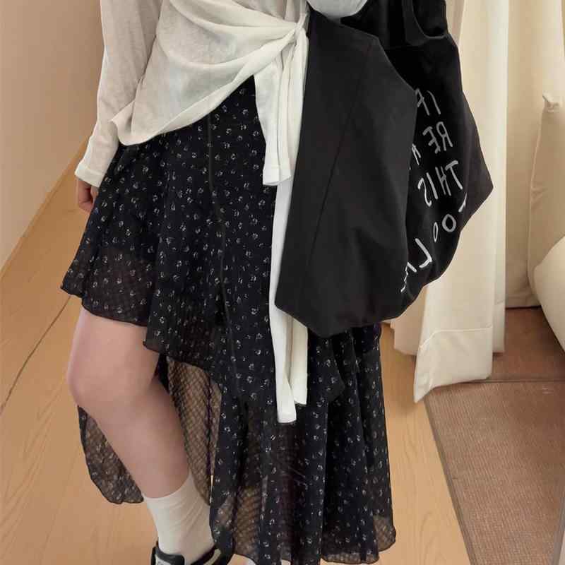 スカート レディース 細見え 体型カバー Aライン ミモレ丈 不規則柄 花柄 ウエストゴム ゆったり 大人..