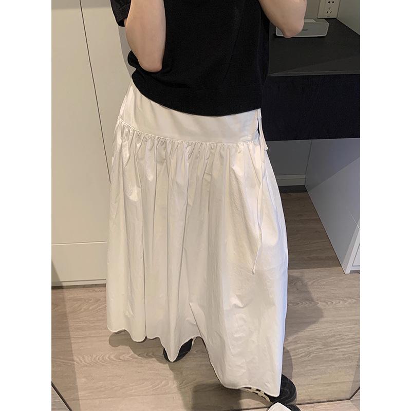・柄: 無地・加工: プリーツ・素材名: コットン・主素材: コットン・スカートタイプ: Aラインスカート・スカート丈: ロングスカート・流行要素: ドローストリング・カラー: ホワイト, ブラック・サイズ: S, M, L, XL・スタイ...