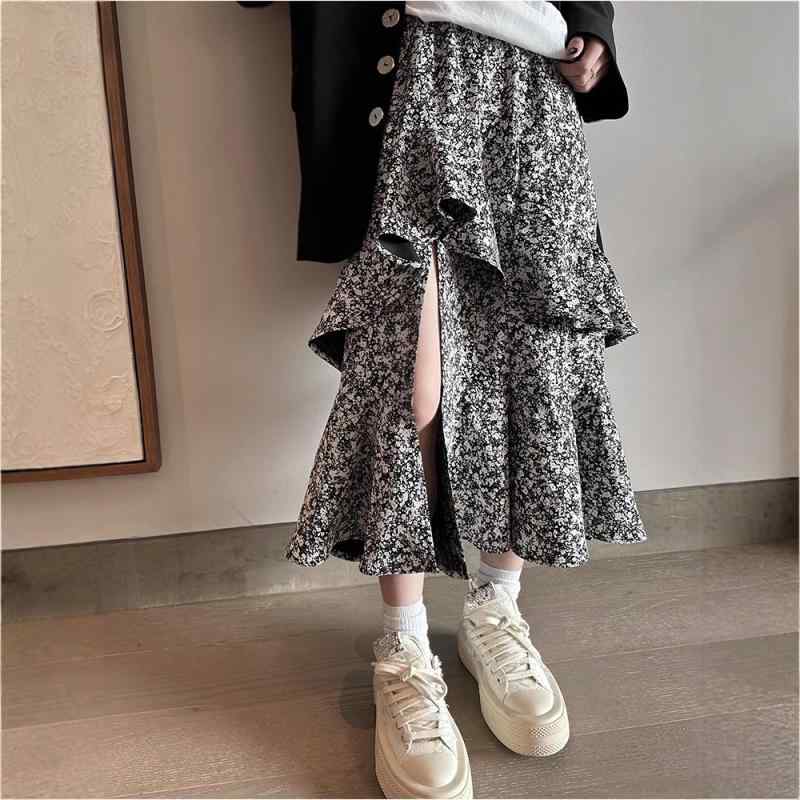 スカート レディース 細見え 体型カバー ハイウエスト 不規則 ヘムライン 魚尾スカート ティアードスカ..