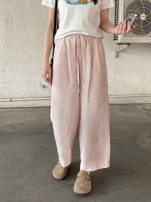 pants レディース 細見え 体型カバー 楽ちん ハイウエスト ゆったり ストレート 9分丈 接触冷感 春夏 ..