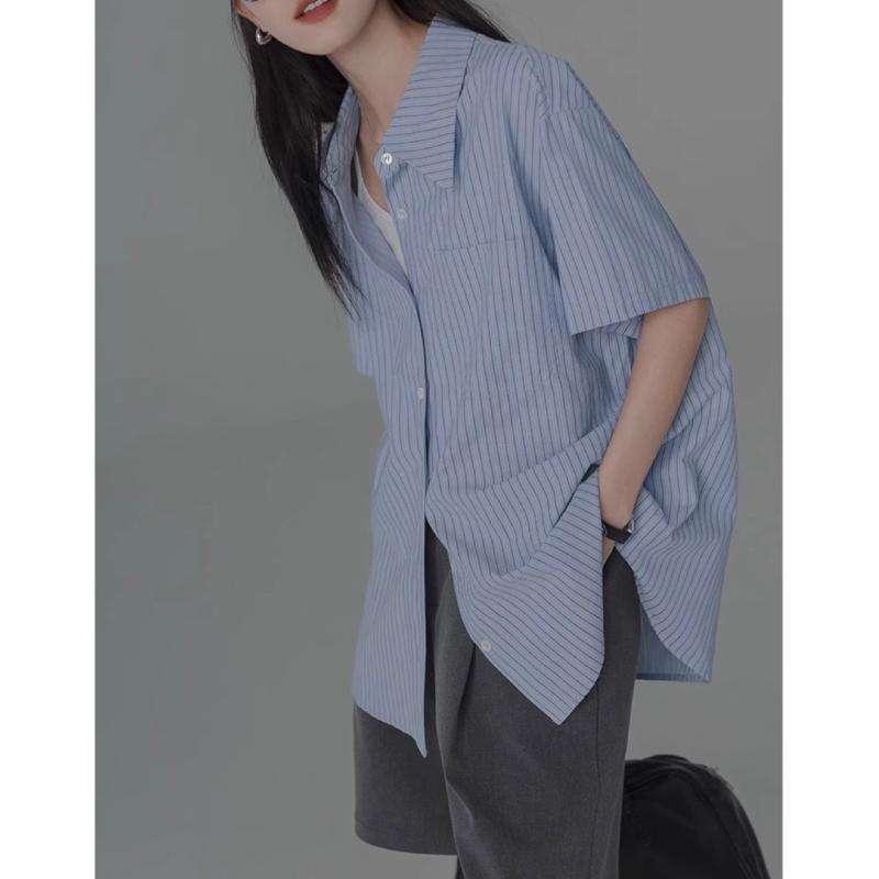 シャツ レディース 長袖 きれいめ 上品 細見え 通勤 オフィス カジュアル 大人可愛い 接触冷感 Vネック ストライプ 春夏