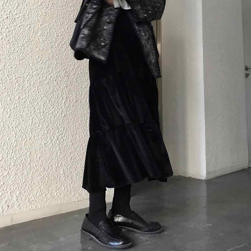 スカート レディース Aライン ミモレ丈 金糸ベルベット 秋冬 黒 切り替え 普段使い 上品 きれいめ 体型..